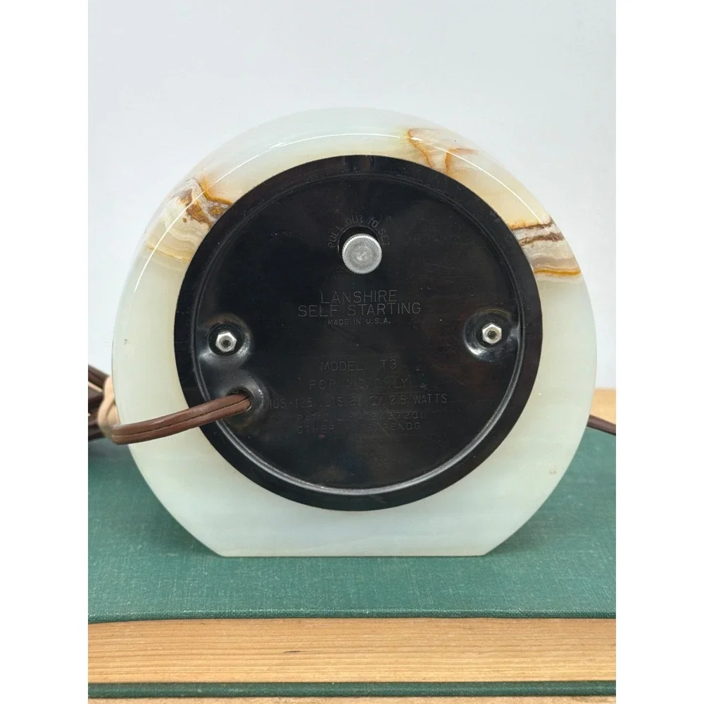 Vtg‎ MCM Lanshire Alabaster Onyx Electric Desk Clock Model T3 Roman Numerals USA